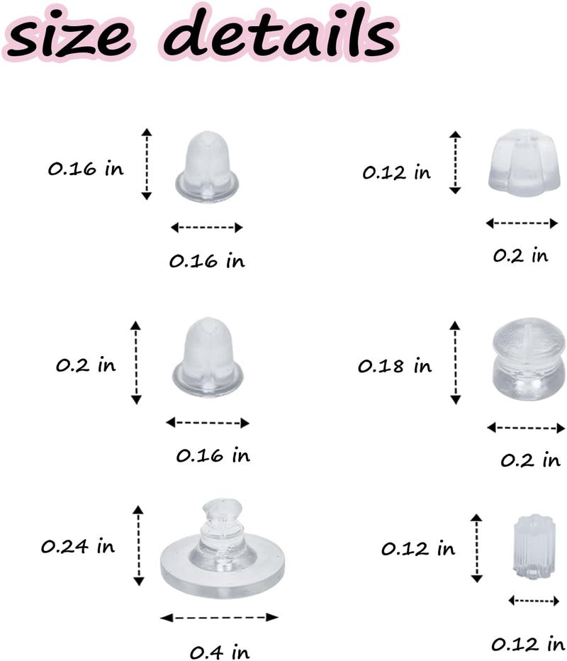 Mevodeata 6 Styles 350 Pcs Soft Clear Earring Backs for Studs,Silicone Earring Backs,Hypoallergenic Safety Earrings Backs Replacement - Image 2